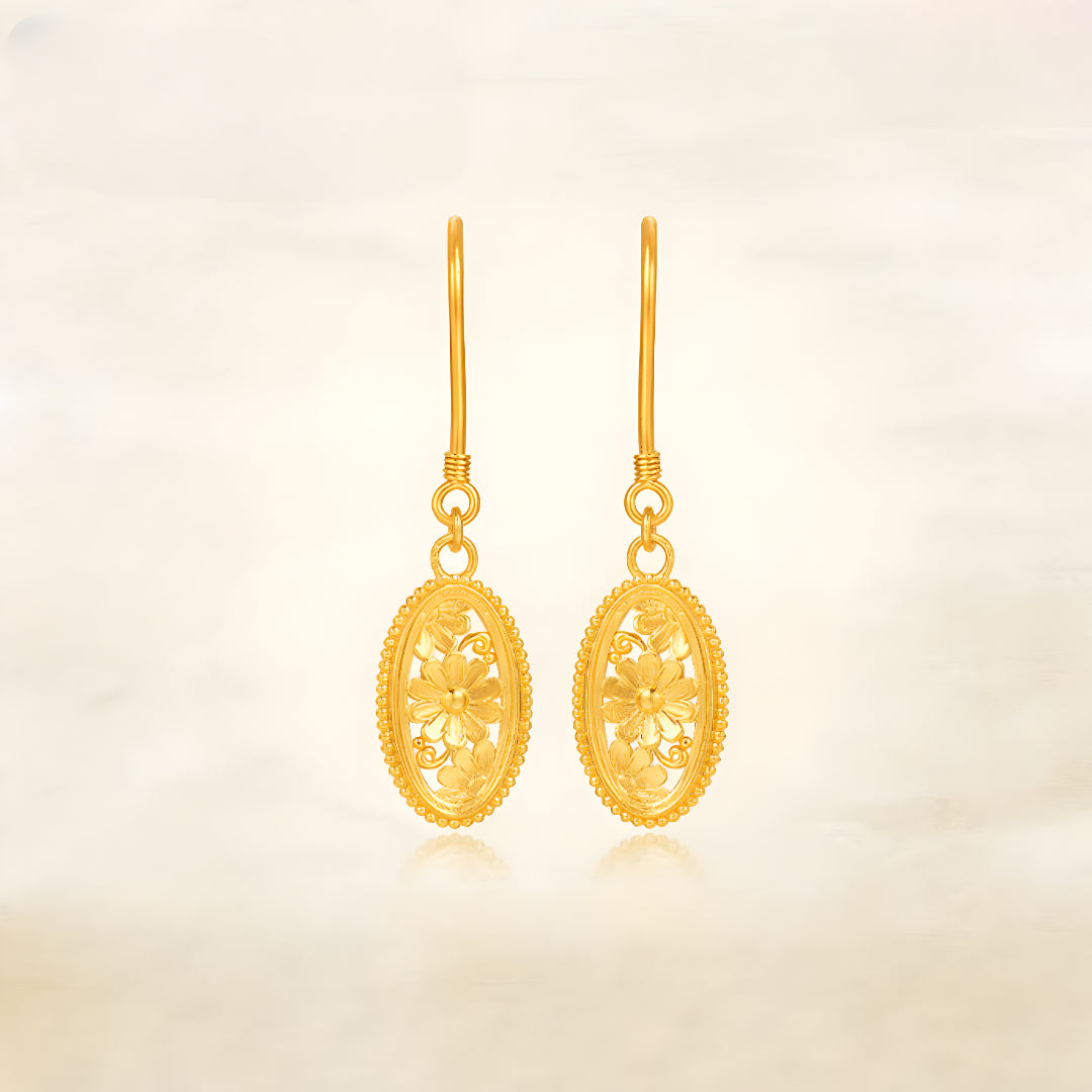 24K Pure Gold Mulberry Flower Totem Vintage Style Earrings - Gypsophila Co.