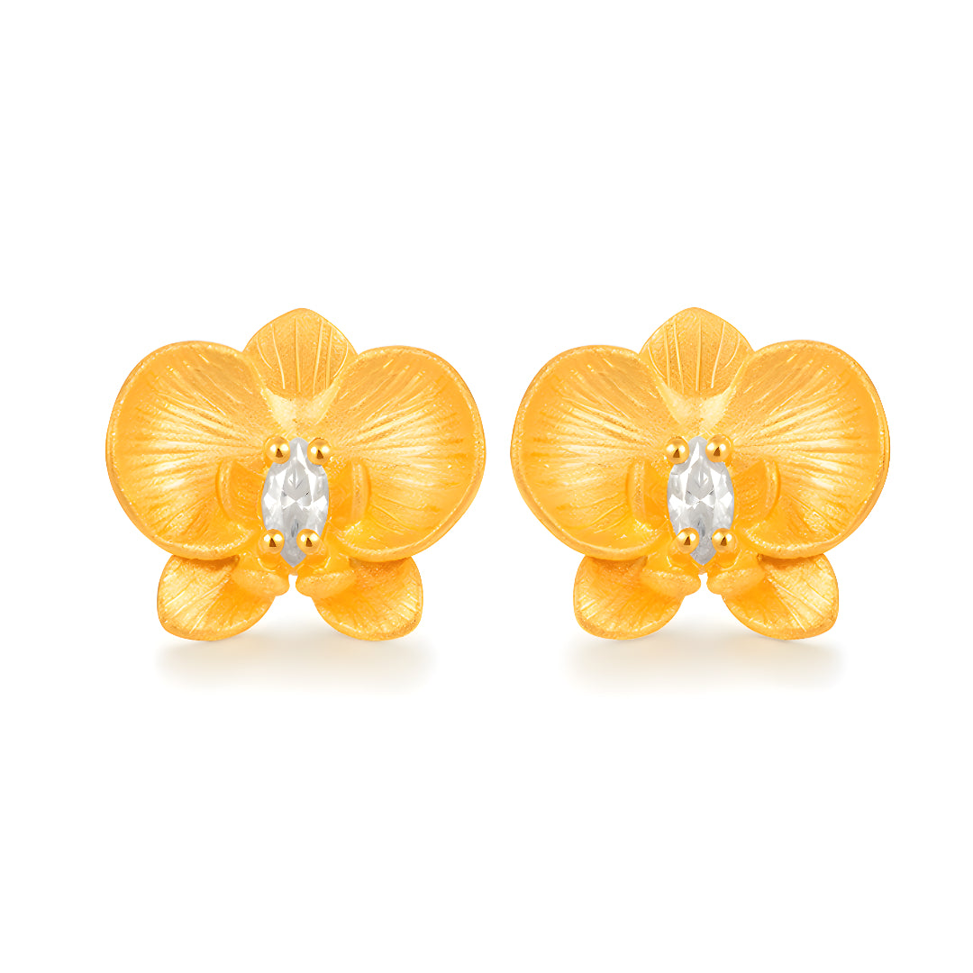 24k Pure Gold Phalaenopsis Orchid Flower Stud Earrings - Gypsophila Co.
