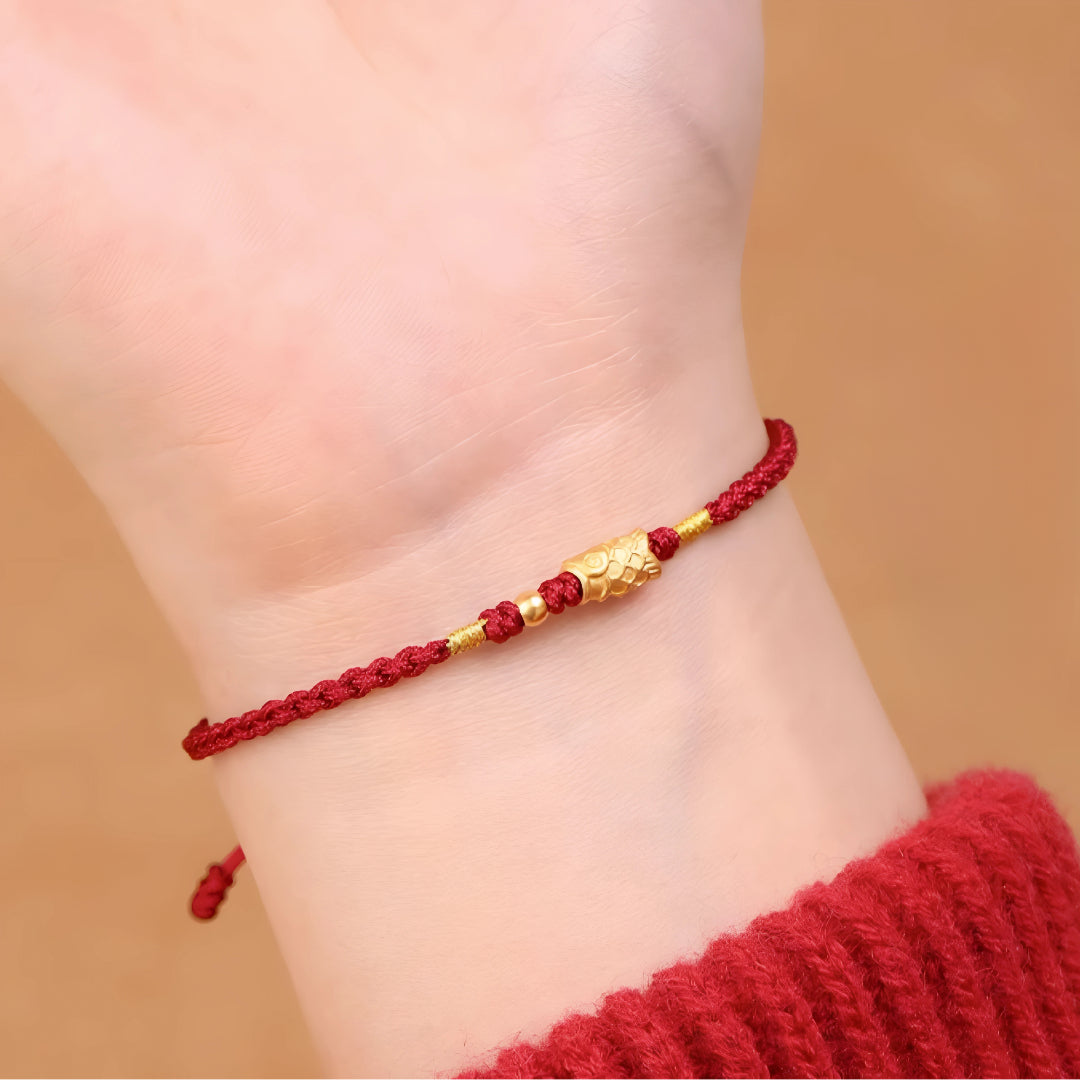 24k Solid 999 Gold Koi Carp Lucky Fish Red Rope Bracelet for Men and Women Braided Bracelet Bring Luck and Wealth