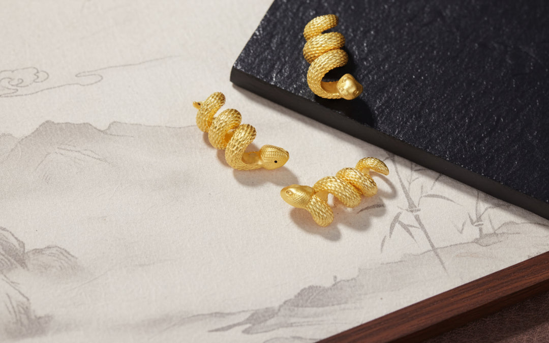 24K Pure 999 Gold Zodiac Snake Scale Blessing Luck Charm Pendant