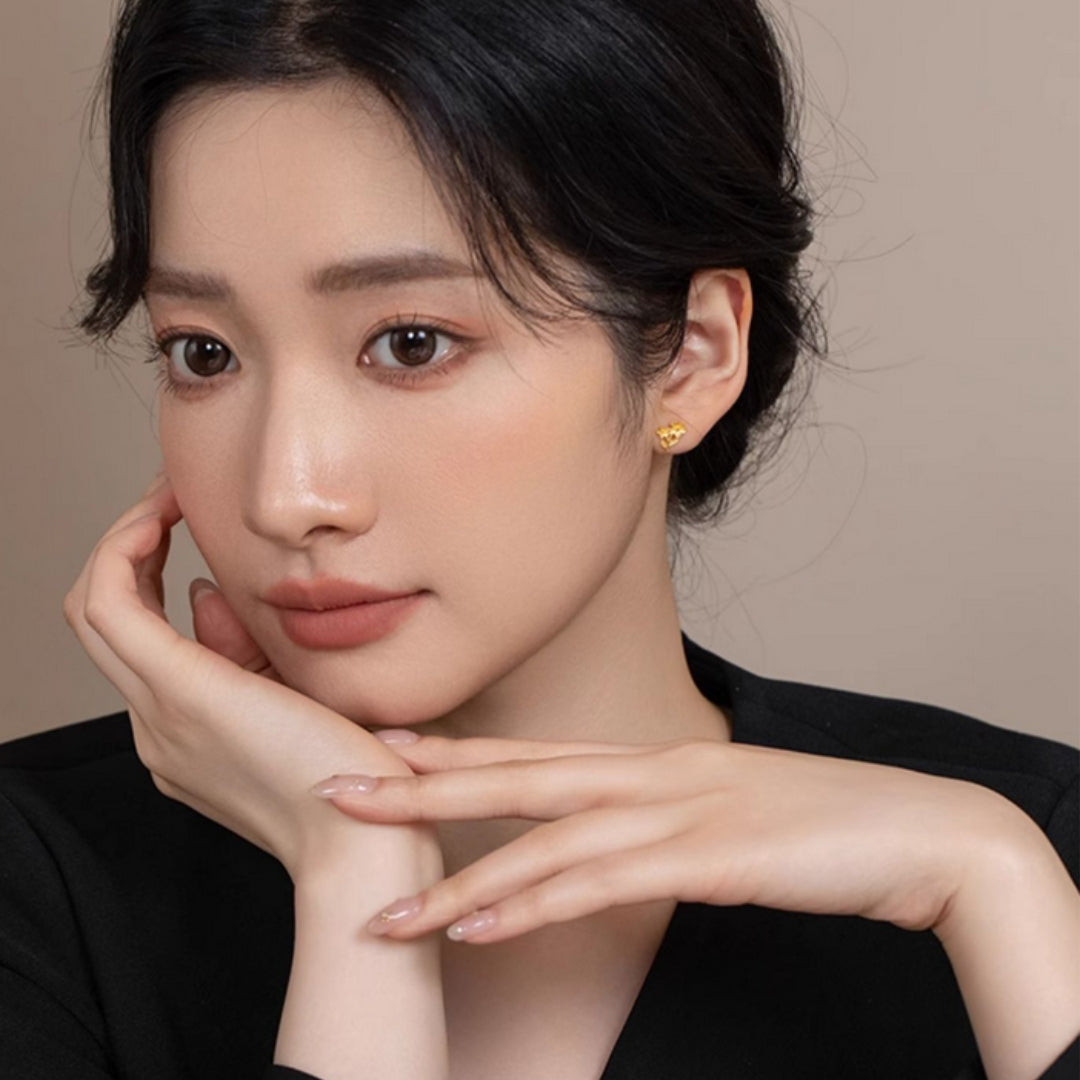 24K Real Gold Flowers 5G Gold Stud Earrings