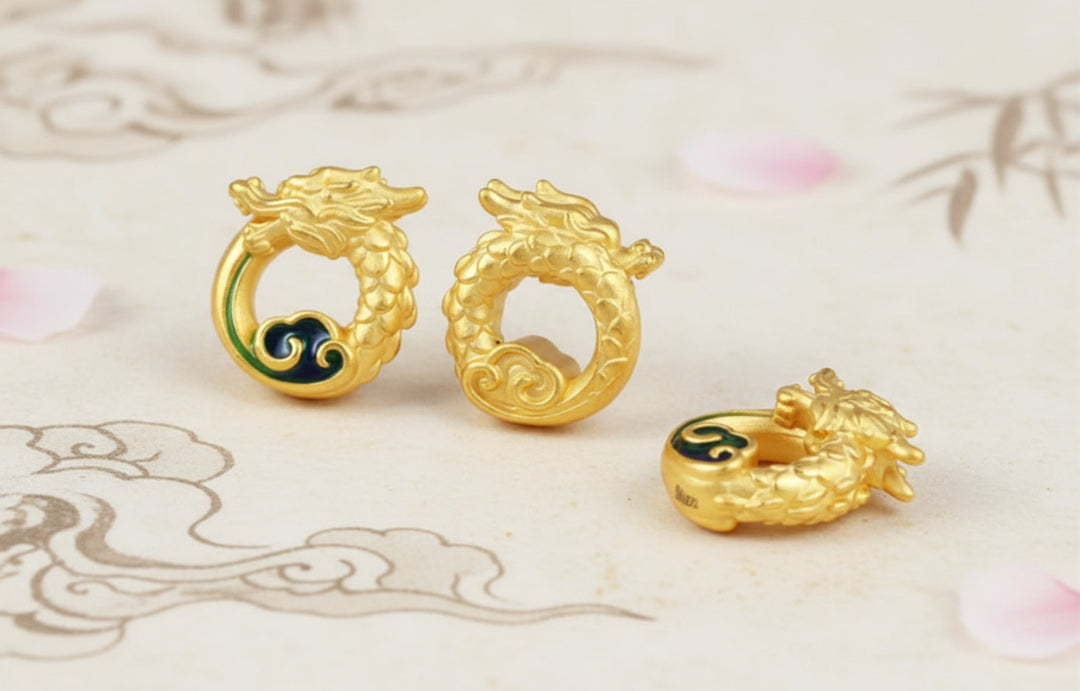 24K 999 Pure Gold Zodiac Round Dragon Good Luck Charm D.I.Y Pendant
