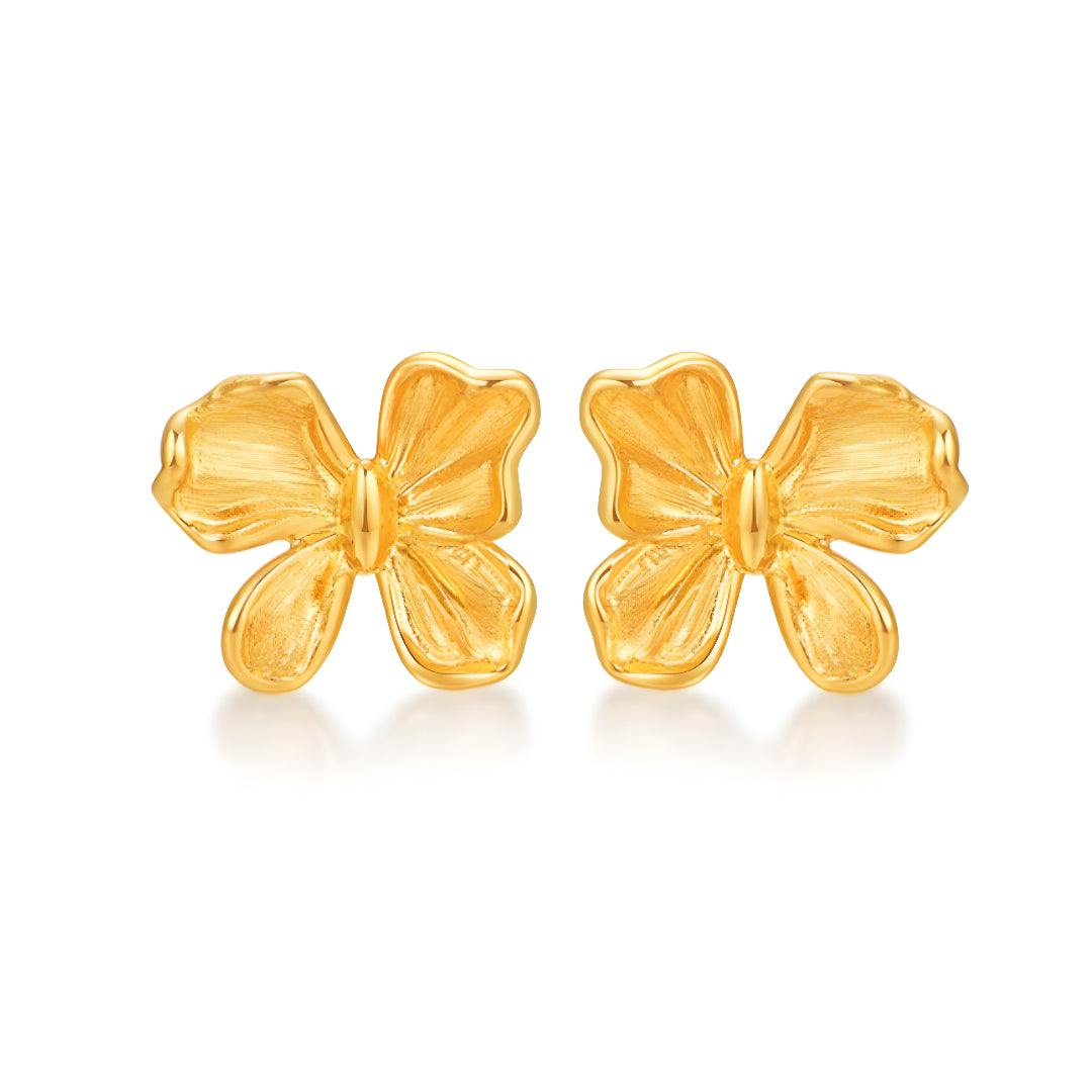 24k Real Gold Butterfly Flower Trendy 5G Gold Stud Earrings