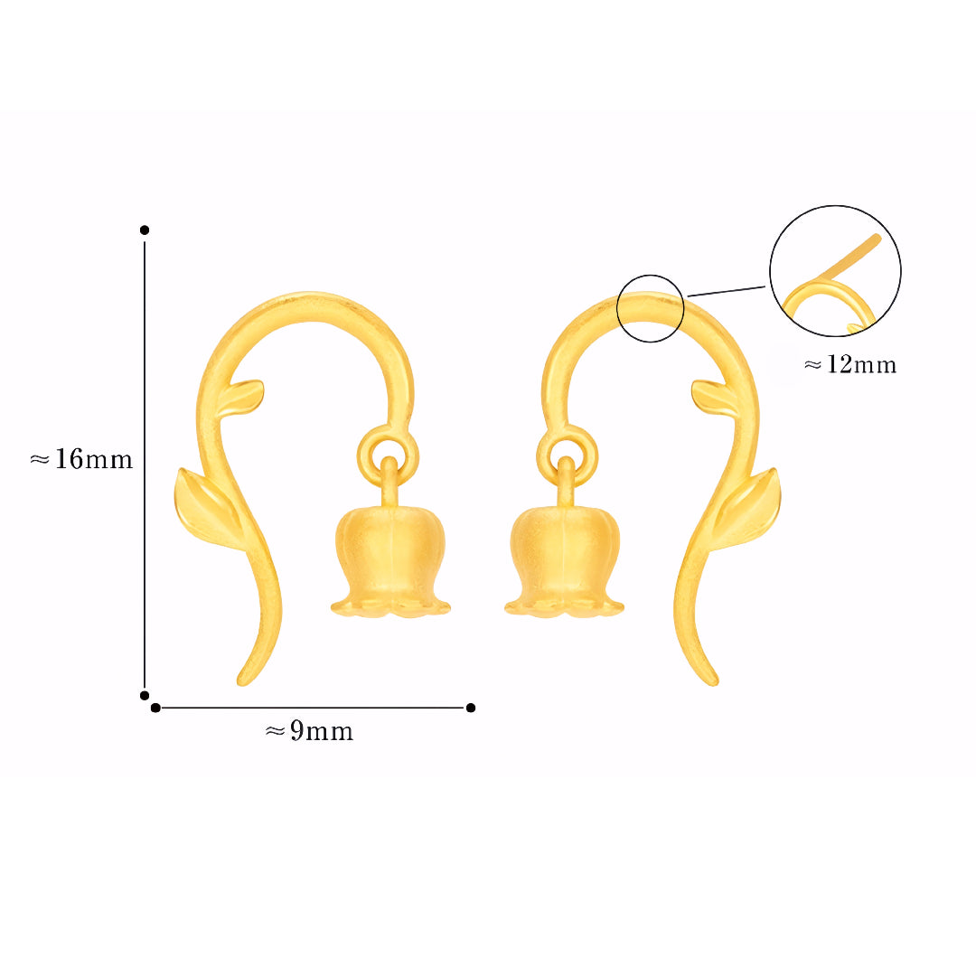 24K 999 Pure Gold Lily Flower Stud Earrings