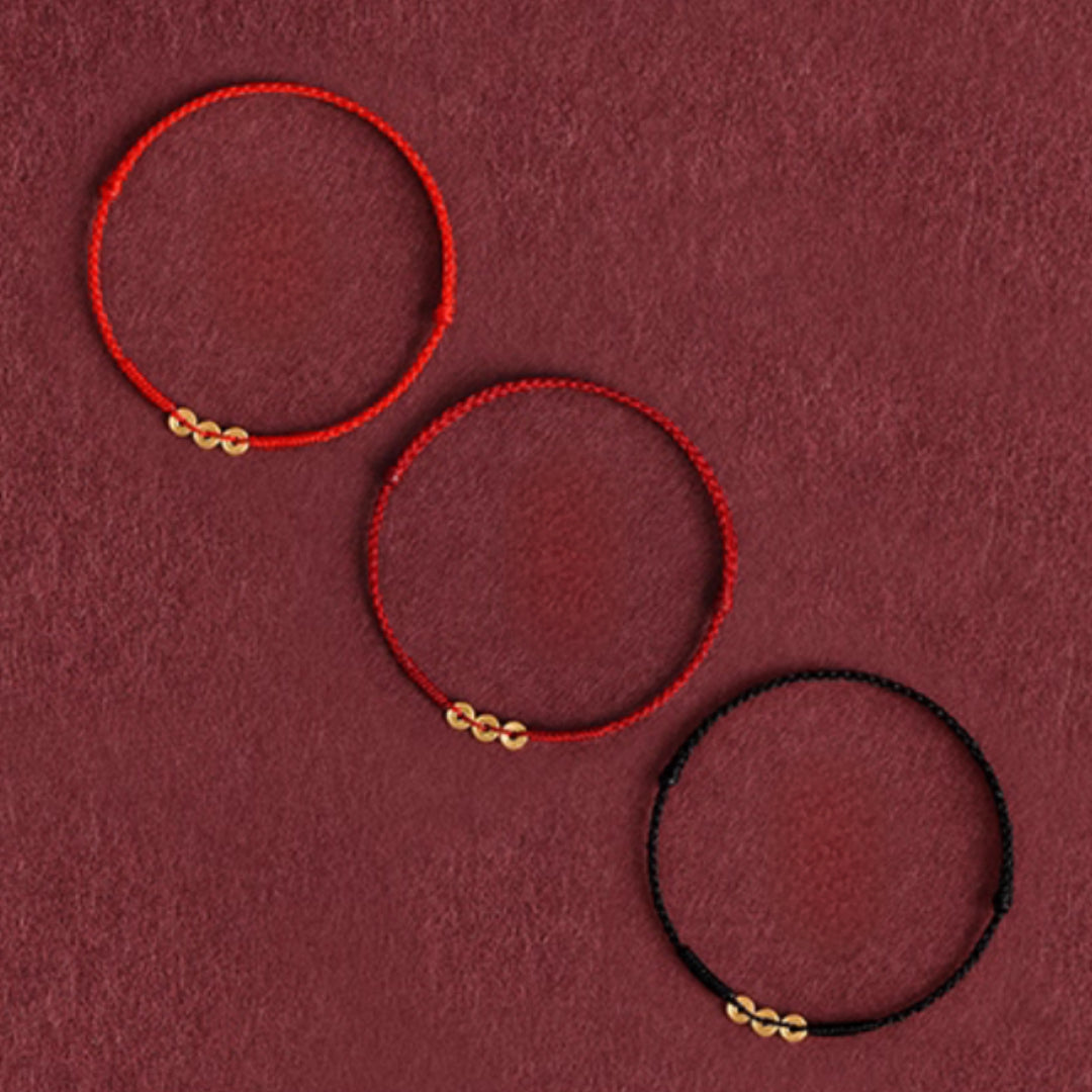 24k Solid 999 Gold Coins Charm Red Rope Bracelet for Men and Women Blessing and Safe Braided Bracelet
