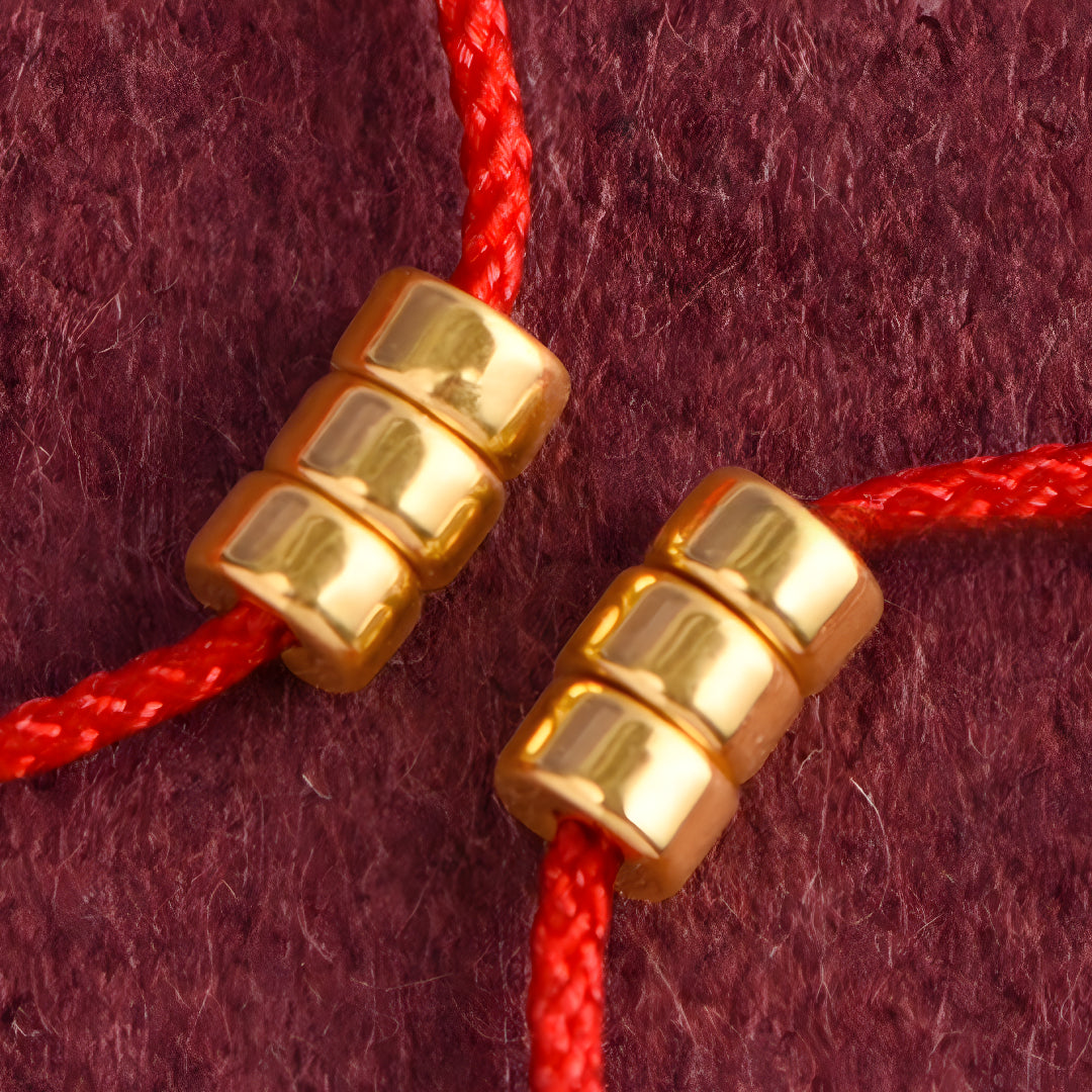 24k Solid 999 Gold Lucky Beads Red Rope Braided Adjustable Stacking Ring Minimal Style