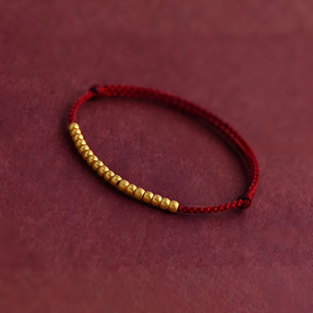 24k Solid 999 Gold Beads Red Rope Bracelet for Men and Women Blessing and Peace Braided Bracelet