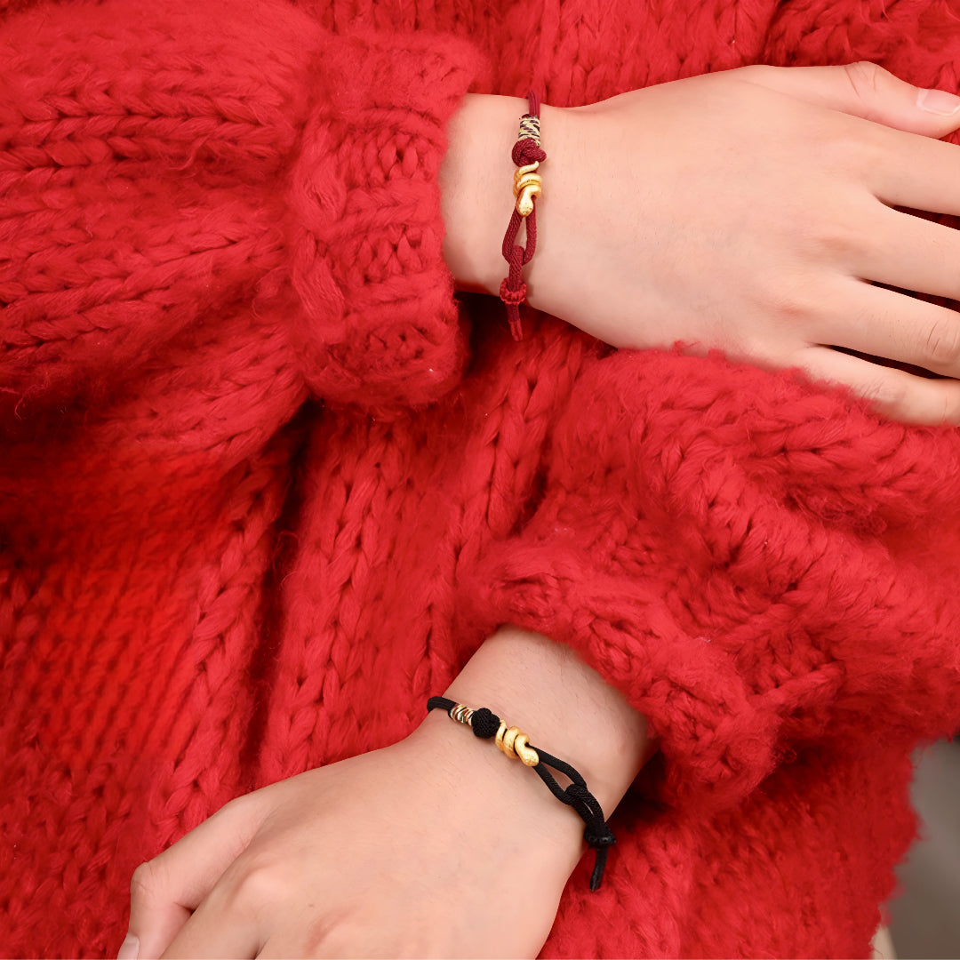 24k 999 Pure Gold Snake Pendant Chinese Zodiac with Red String Braided Rope Bracelet for Men and Women