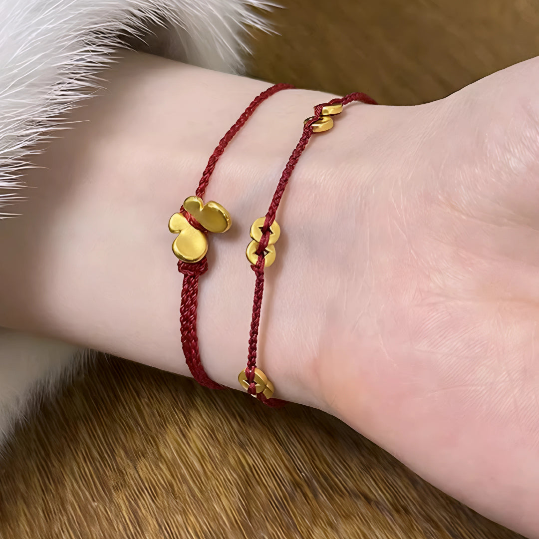 24k Pure 999 Gold Lucky Chinese Coin Red Rope Bracelet