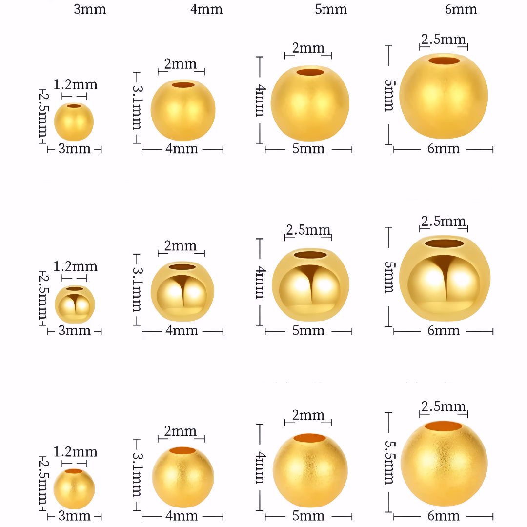 24k Pure 999 Gold D.I.Y Loose Small Round beads Spacer Glossy or Matte Accessories For Jewelry Making Craft