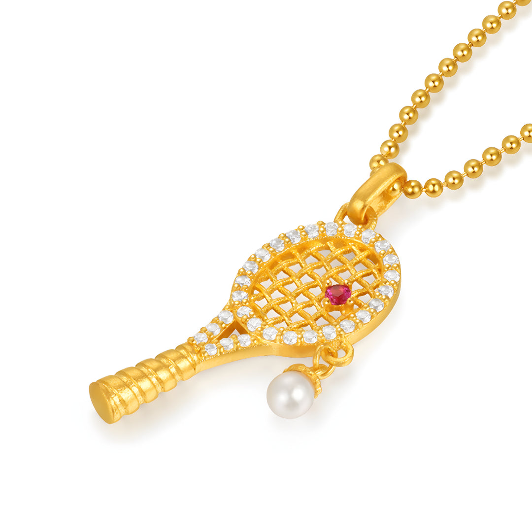 24K Pure Solid Gold Sports Tennis Racket Pendant Charm - Gypsophila Co.