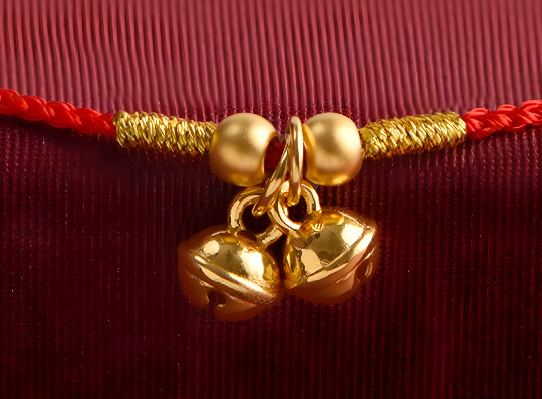 24k Pure Gold 999 Gold Beads Bell Red Rope Braided Bracelet Men and Women Couple Good Luck Bracelet