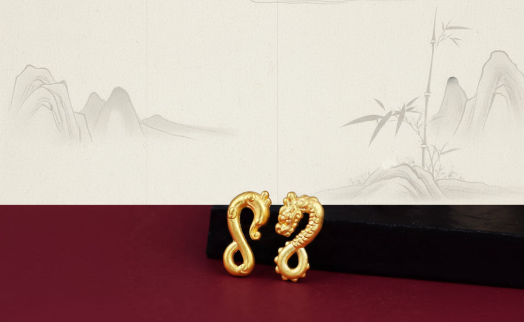 24k 999 Pure Gold 3D Hard Gold Zodiac Dragon Hook D.I.Y Charm Buckle