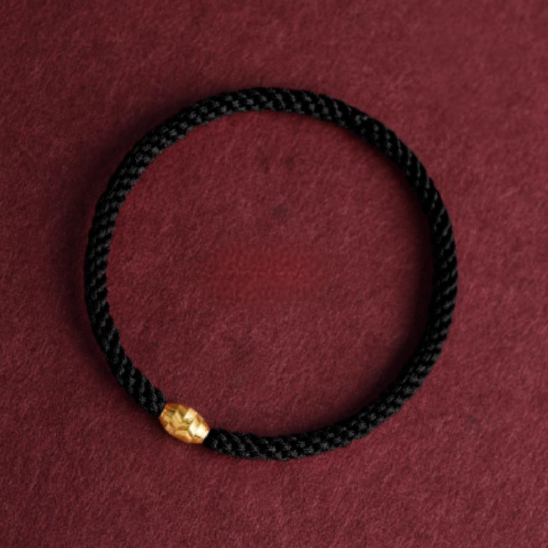 24k Solid 999 Gold Lucky Beads Red Rope Bracelet for Men and Women Blessing and Peace Braided Bracelet