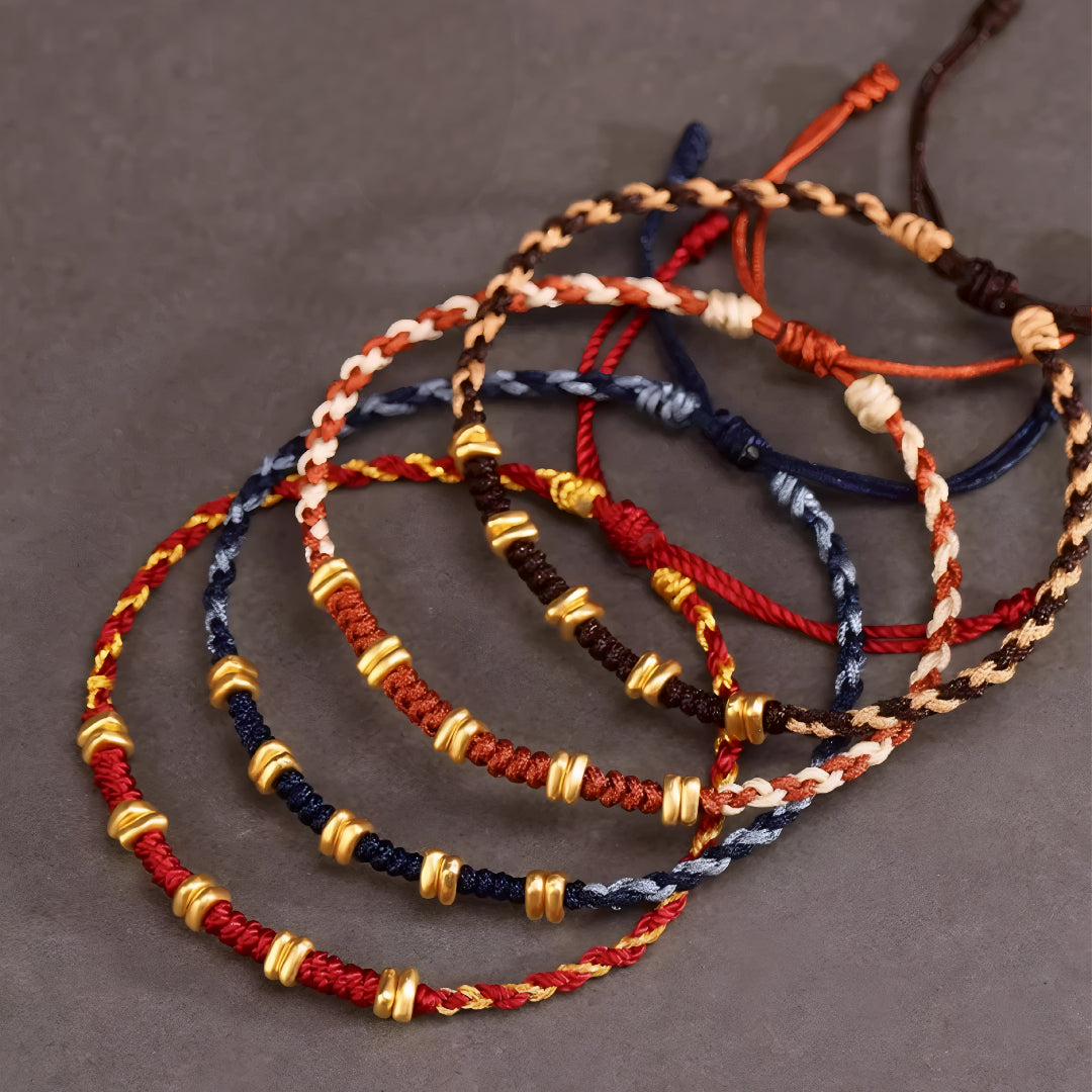 24k Solid 999 Gold Blessing Beads with Red String Braided Rope Bracelet and Anklet for Good Luck