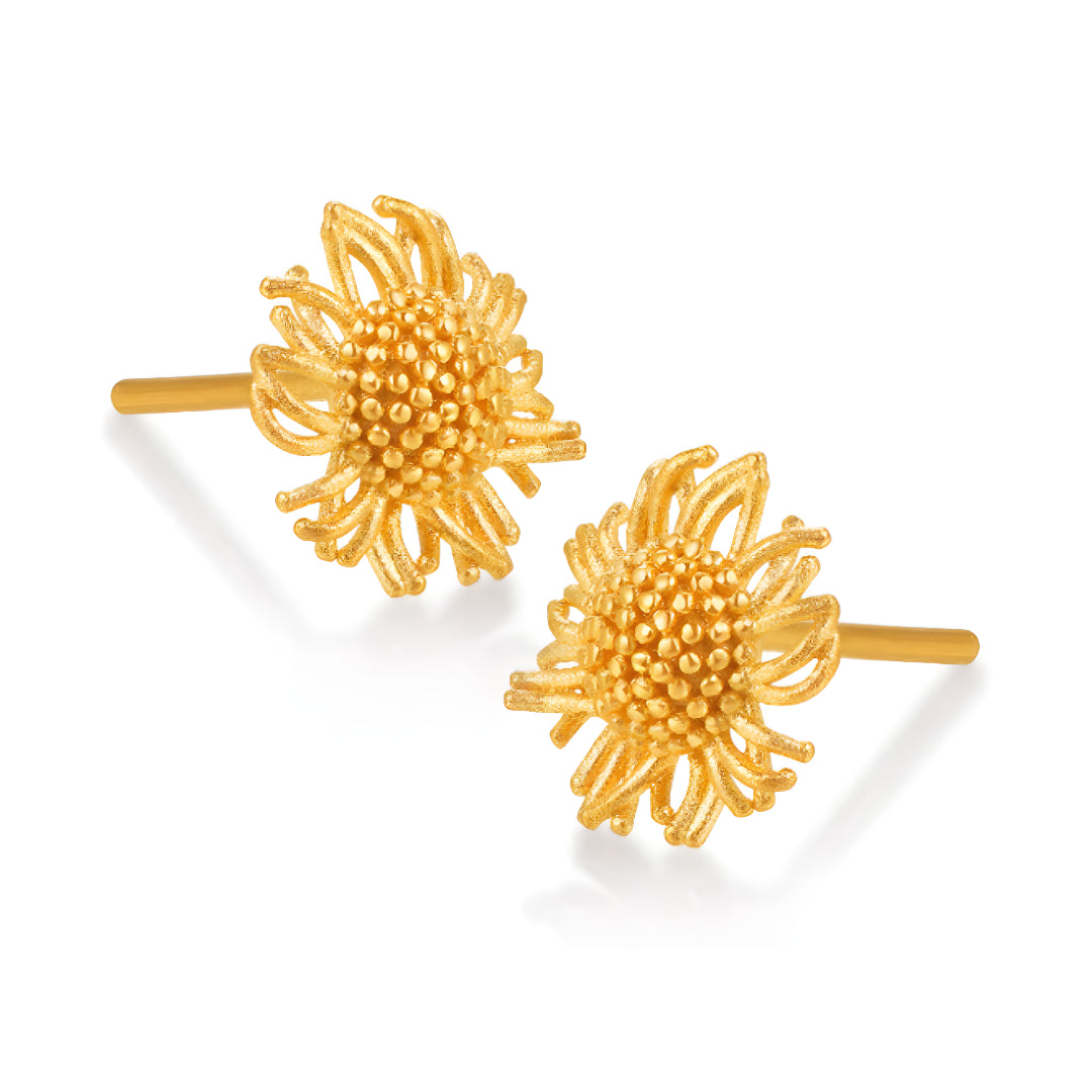 24K Real Gold Van Gogh Sunflower Stud Gold Earrings