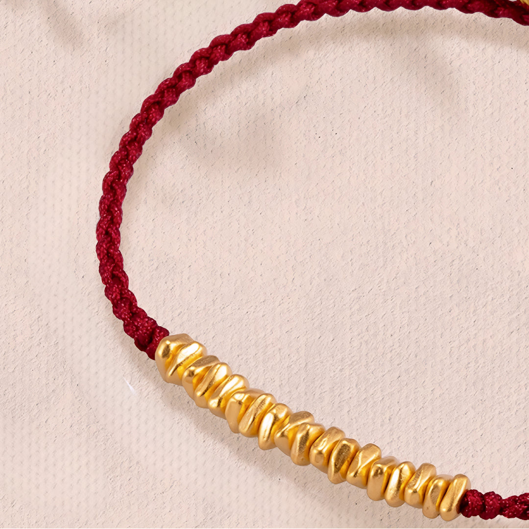 24k Pure 999 Gold Lucky Beads with Red Rope Bracelet