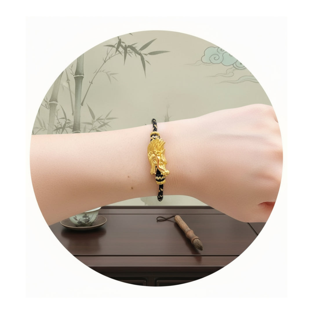 24K 999 Pure Gold 3D Hard Gold Zodiac Dragon Head Good Luck Charm D.I.Y Pendant