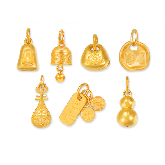 24k Real Gold Seven Treasures Exquisite Gold Pendant Blessings Charm D.I.Y