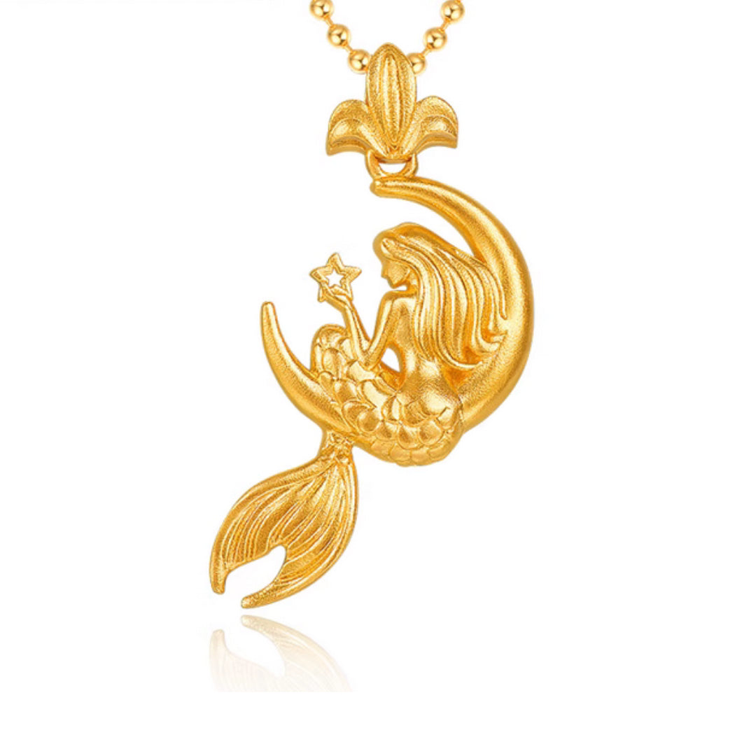 24K Real Gold Little Mermaid Gold Pendant