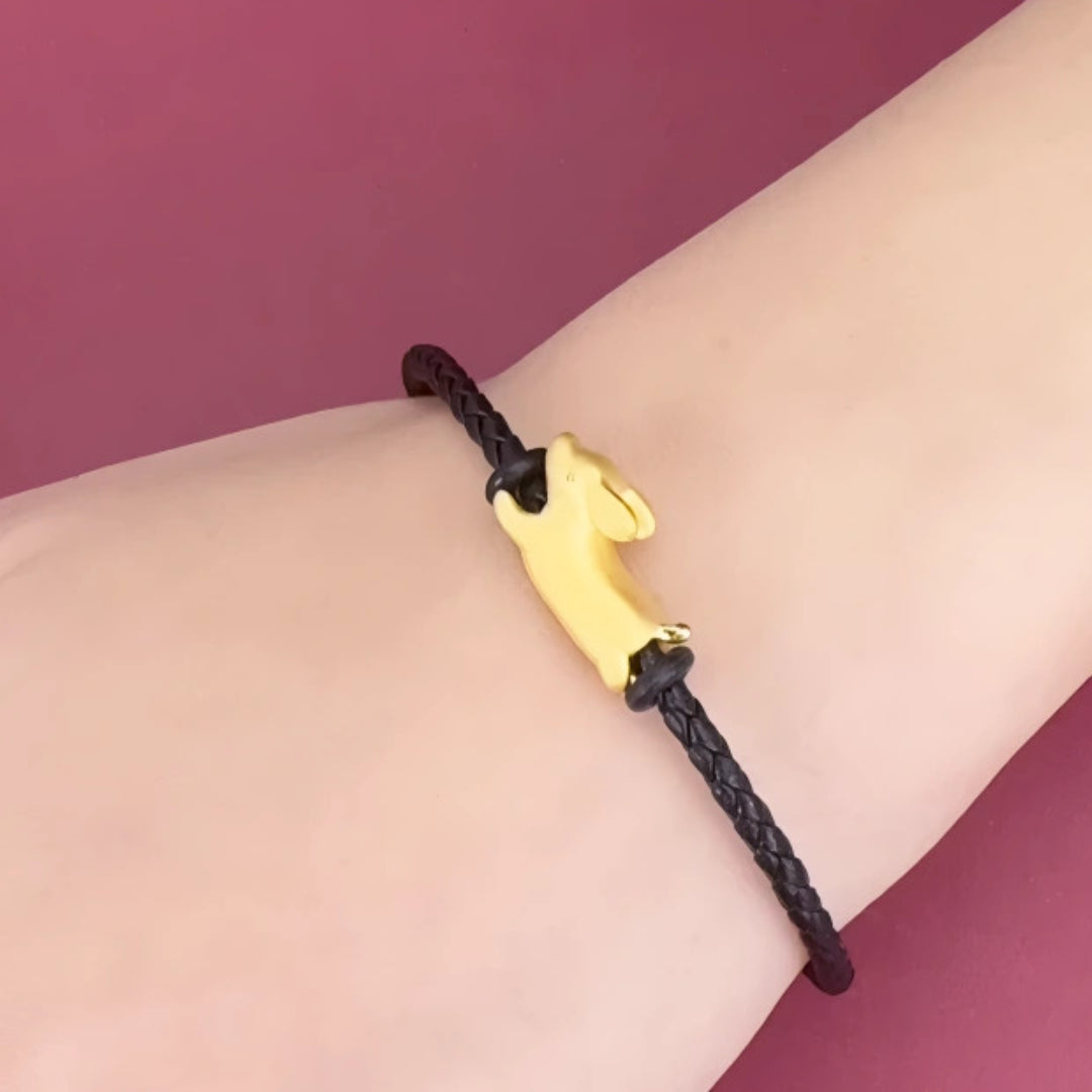 24K Pure 999 Gold Lucky dachshund Dog D.I.Y Charm Pendant