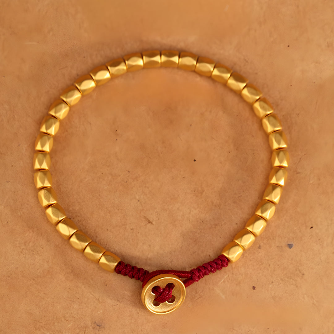 24k Solid 999 Gold Beads Red Braided Rope Bracelet for Men and Women Blessing and Luck