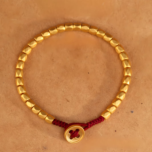 24k Solid 999 Gold Beads Red Braided Rope Bracelet for Men and Women Blessing and Luck