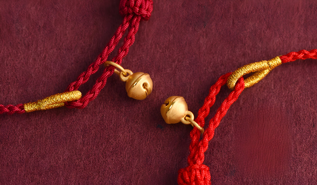 24k Pure Gold 999 Gold Beads Bell Red Rope Braided Bracelet Men and Women Couple Good Luck Bracelet