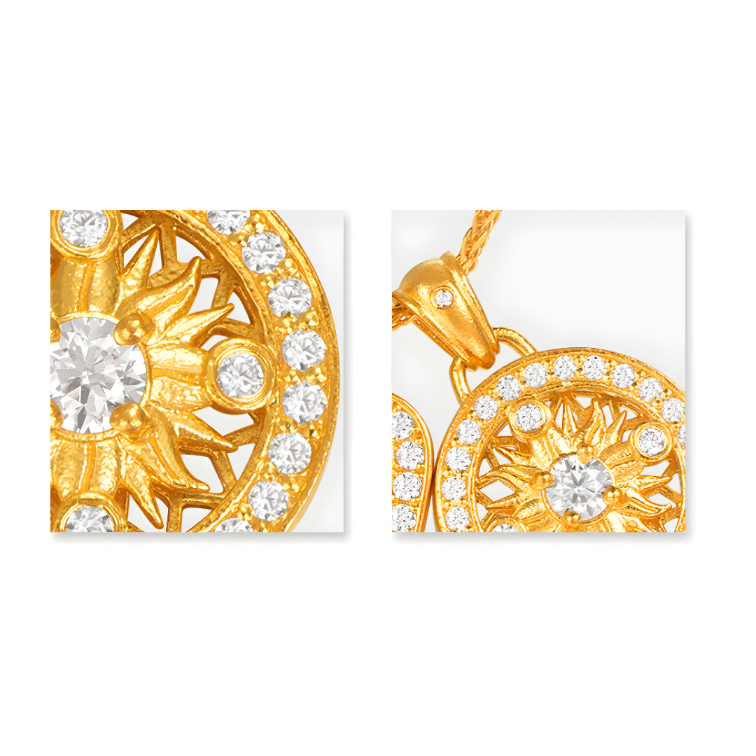 24K Real Gold Round Zircon Sunflower Pendant and Abacus Beads Pendant - Gypsophila Co.