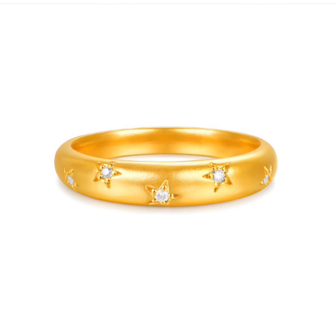24K Pure Gold Moissanite Stars Band Ring