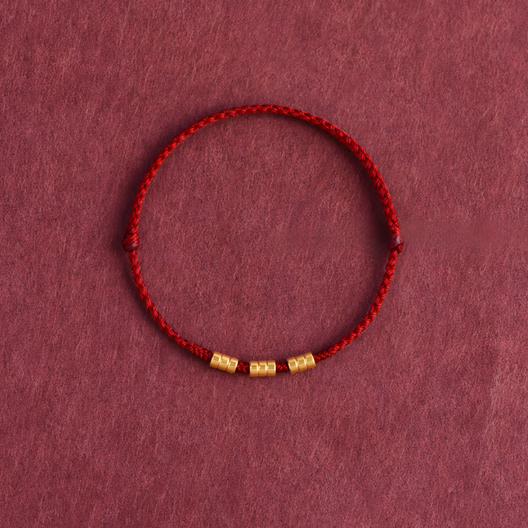 24k Solid 999 Gold Beads Red Rope Bracelet for Men and Women Blessing and Peace Braided Bracelet