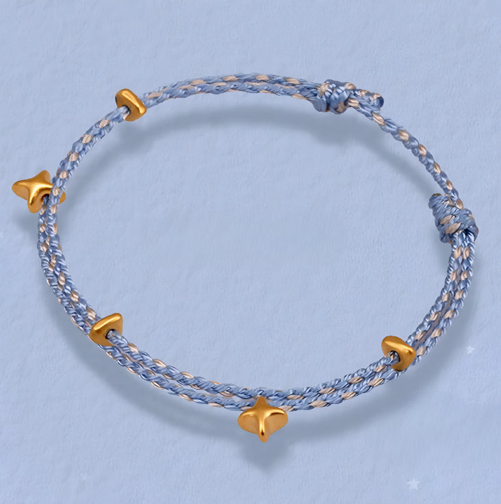 24k Pure 999 Gold Sea of Star Charm with Red or Blue Braided Rope Bracelet