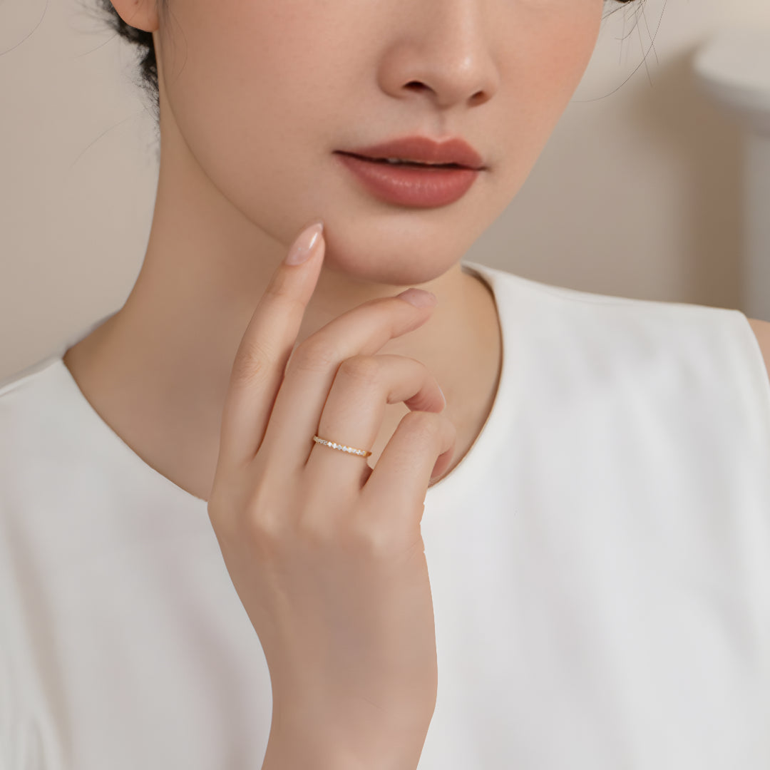 Starlight Zircon Ring 18K Gold Ring Shining Wedding Band Proposal Ring