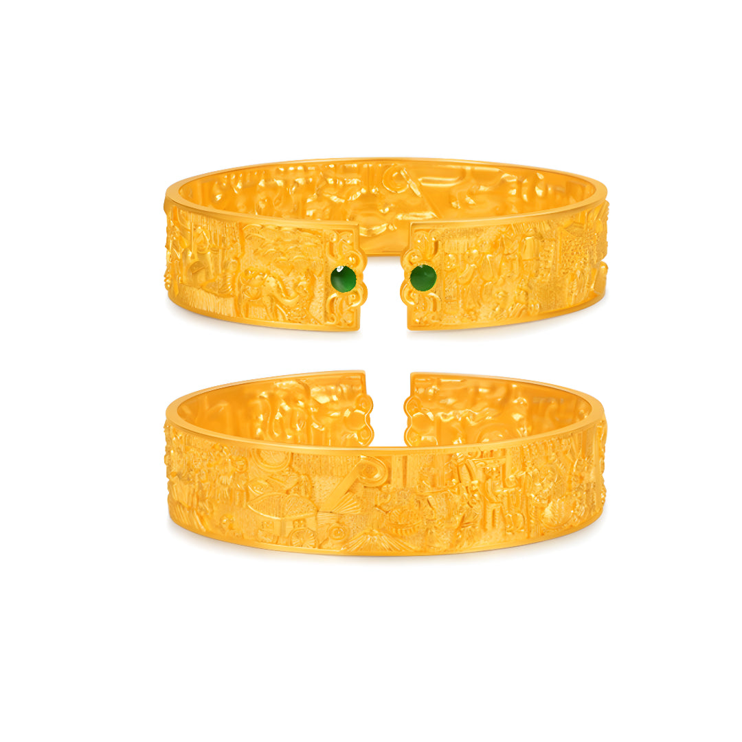24K Along the River During the Qingming Festival Hand-carved Ancient Style Gold Bracelet