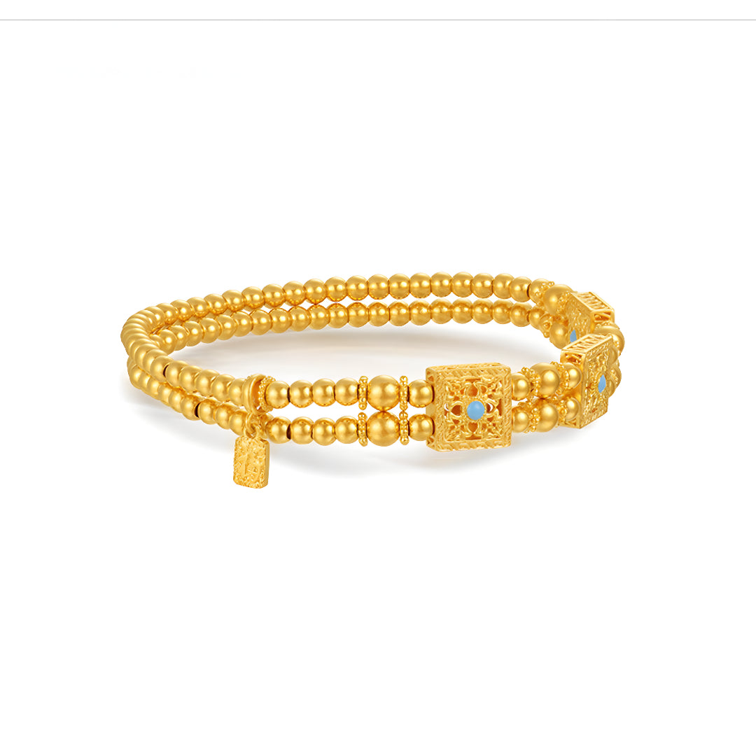 24K Pure Gold Double Beads Vajra Blessing Charm Beads Bracelet - Gypsophila Co.