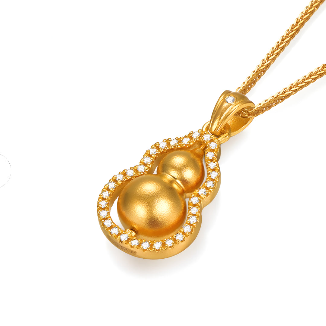 24K Pure Solid Gold Gourd Lucky Pendant - Gypsophila Co.