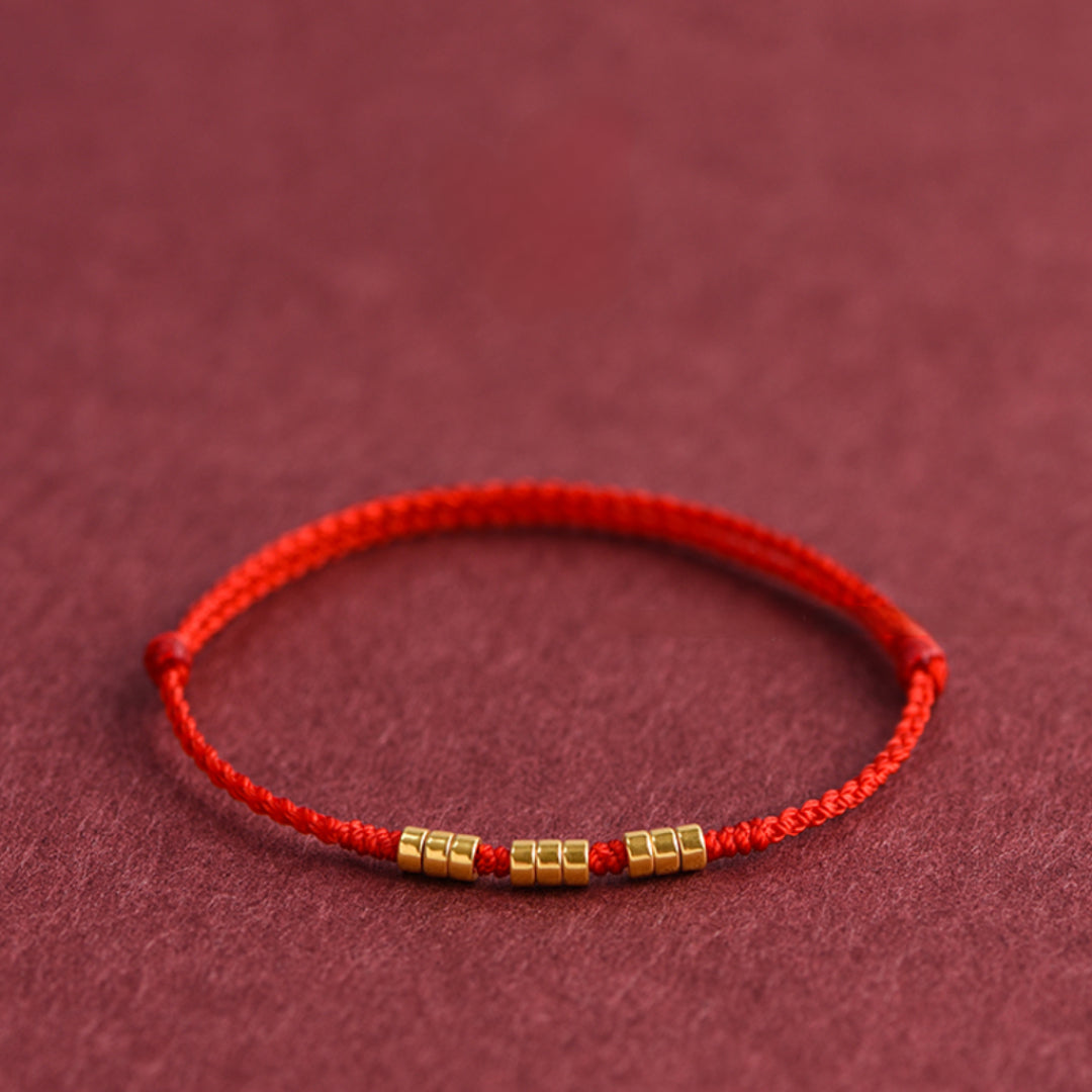 24k Solid 999 Gold Beads Red Rope Bracelet for Men and Women Blessing and Peace Braided Bracelet