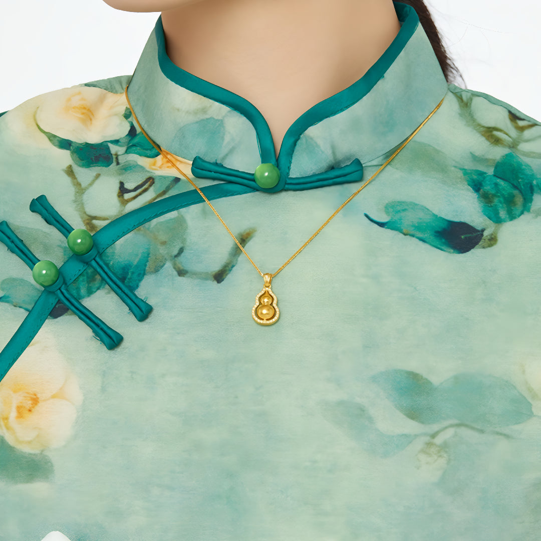 24K Pure Solid Gold Gourd Lucky Pendant - Gypsophila Co.