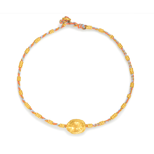 24k pure gold Turtle's shell Lucky Wealth Charm with Braided Rope Bracelet - Gypsophila Co.
