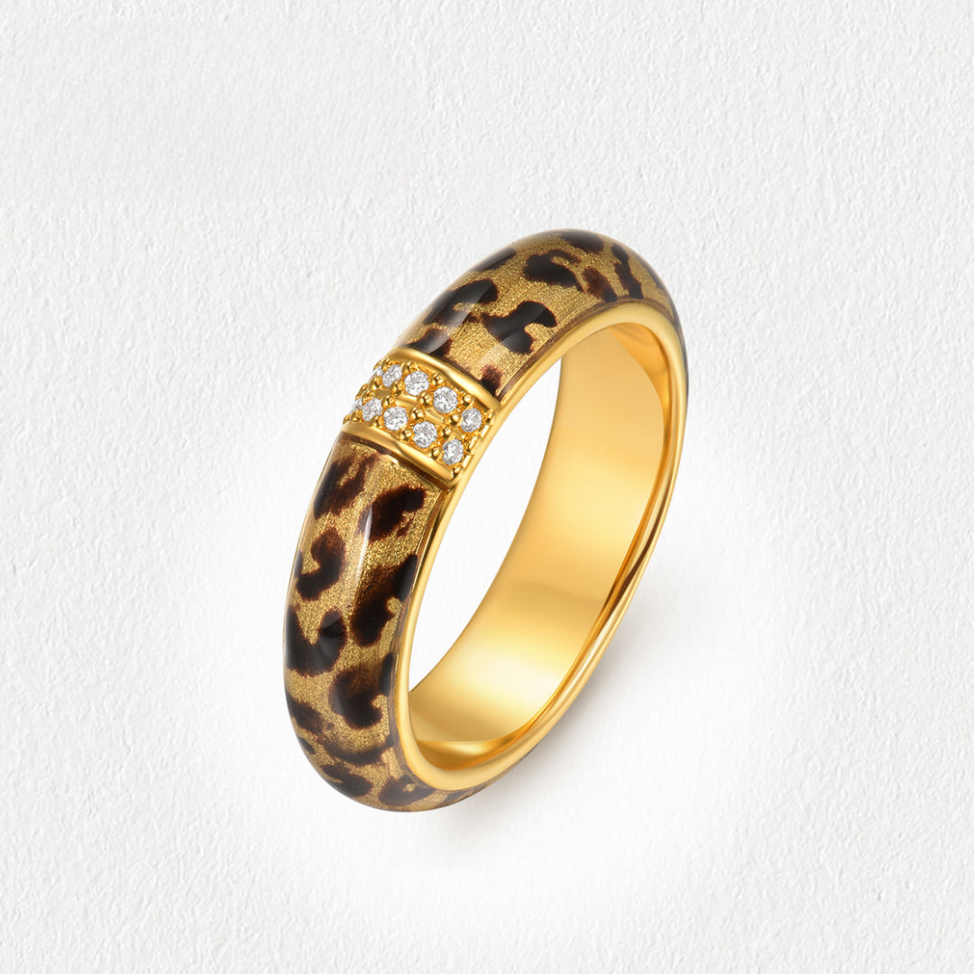 24k Pure Gold Leopard Enamel Pattern Statement Ring - Gypsophila Co.