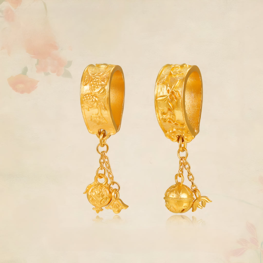 24k Pure Gold Orchid Pomegranate Pattern Spacer Pendant Charm - Gypsophila Co.