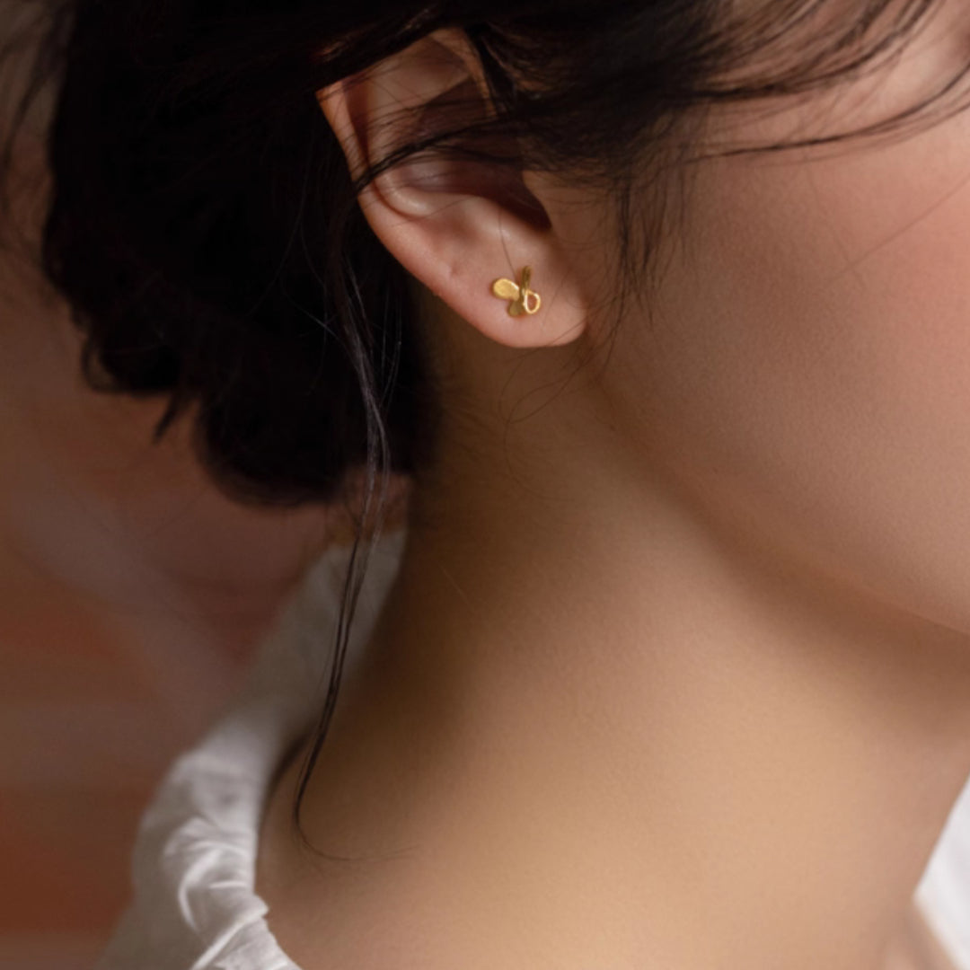 24k Real 999 Gold Butterfly Stud Earrings