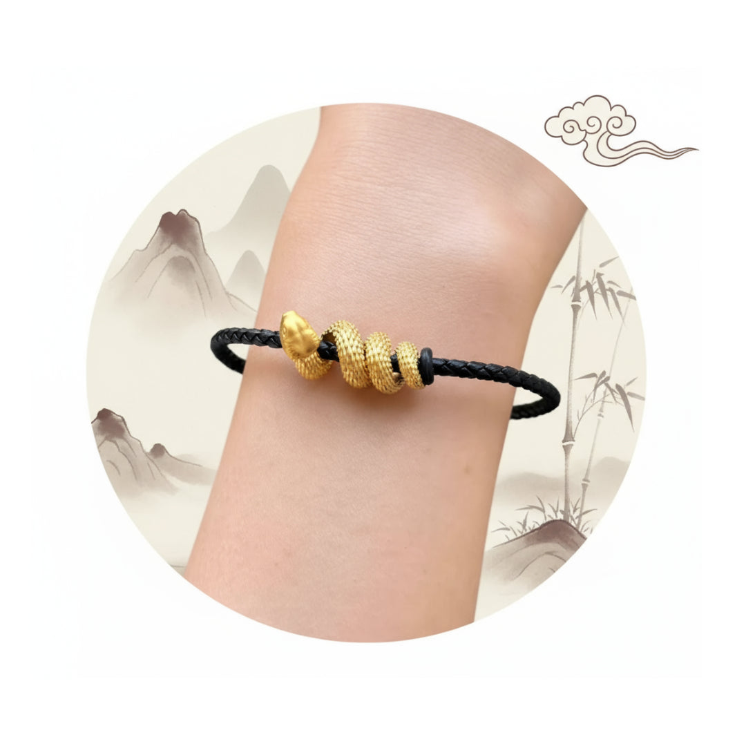 24K Pure 999 Gold Zodiac Snake Scale Blessing Luck Charm Pendant