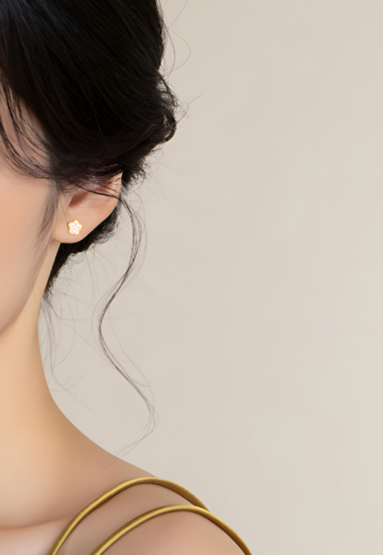 18k Pure Gold Zircon Star Stud Earrings - Gypsophila Co.