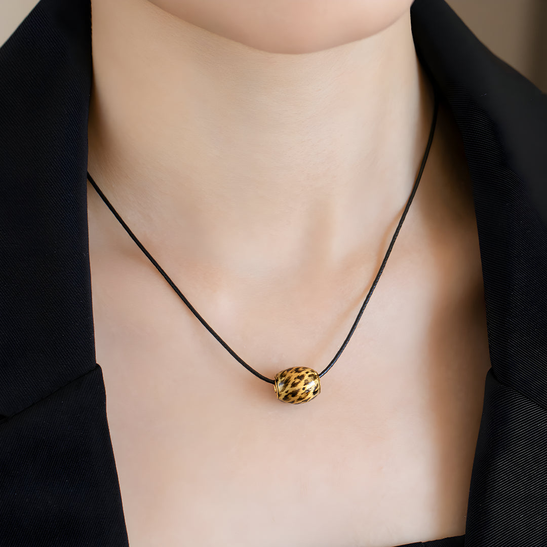 24k Gold 5D Gold Leopard Pattern Enamel Bead Pendant - Gypsophila Co.