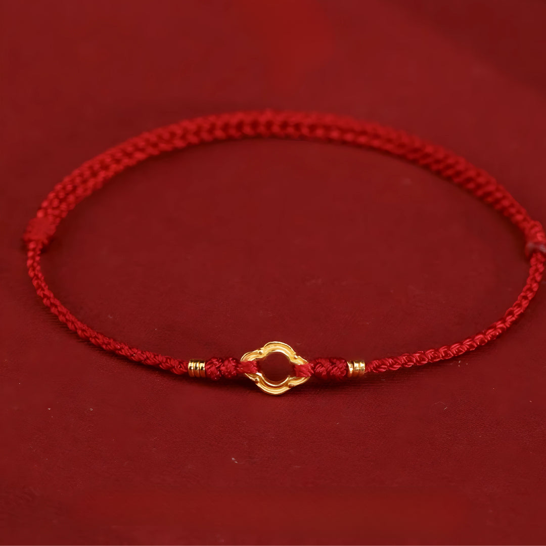 24k Solid 999 Gold Blessing Auspicious Cloud Pendant with Red String Braided Rope Bracelet for Good Luck