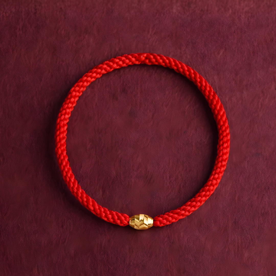 24k Solid 999 Gold Lucky Beads Red Rope Bracelet for Men and Women Blessing and Peace Braided Bracelet