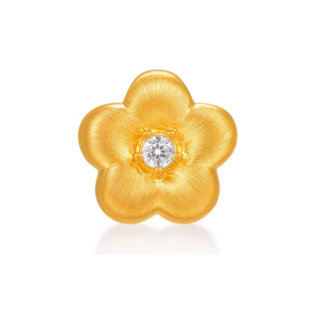 24K Golden Moissanite Flower Gold Stud Earrings And Flower Pendant 5D Retro Brushed Pattern