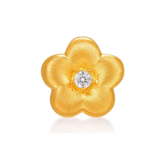 24K Golden Moissanite Flower Gold Stud Earrings And Flower Pendant 5D Retro Brushed Pattern