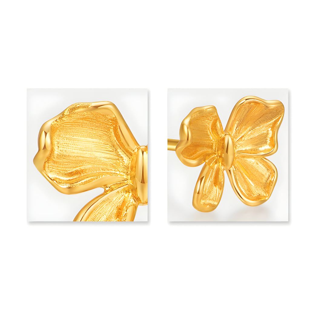24k Real Gold Butterfly Flower Trendy 5G Gold Stud Earrings